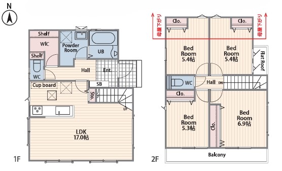 町田市小山町の新築戸建ての5号棟の間取図の写真