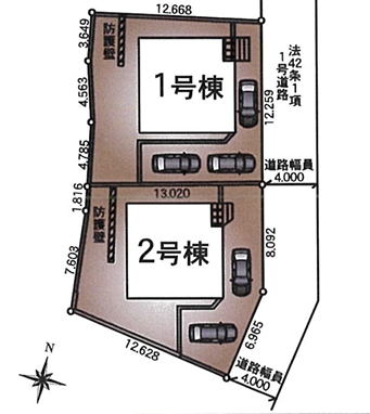 町田市常磐町の新築戸建ての1号棟の区画図の写真