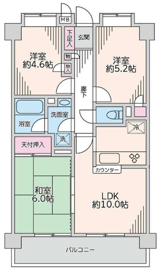 相模原市中央区東淵野辺5丁目の中古マンションの間取図の写真