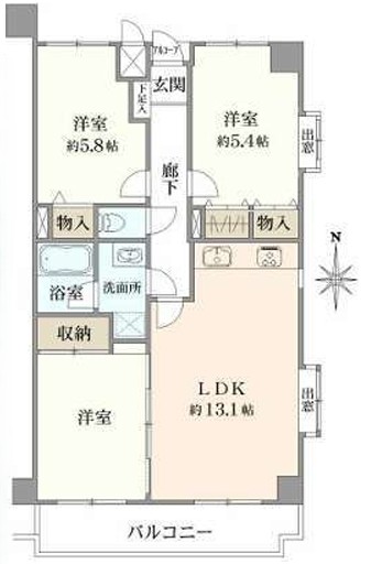 相模原市中央区東淵野辺5丁目の中古マンションの間取図の写真