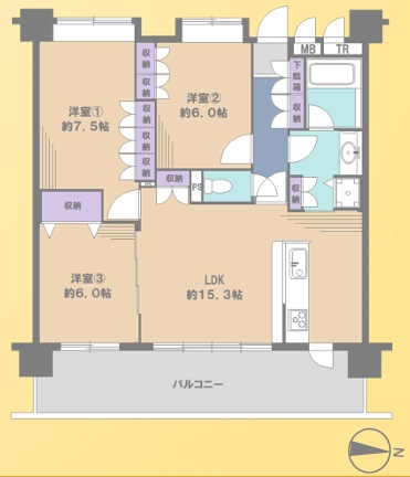相模原市中央区淵野辺2丁目の中古マンションの間取図の写真