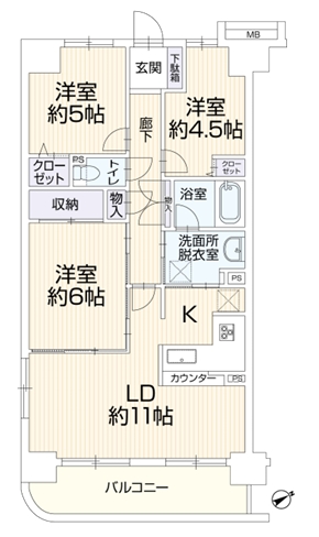 相模原市中央区富士見6丁目の中古マンションの間取図の写真