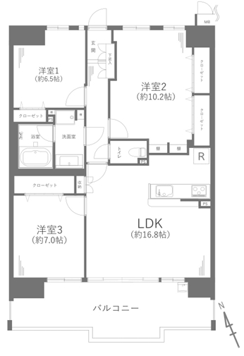 相模原市中央区南橋本2丁目の中古マンションの間取図の写真