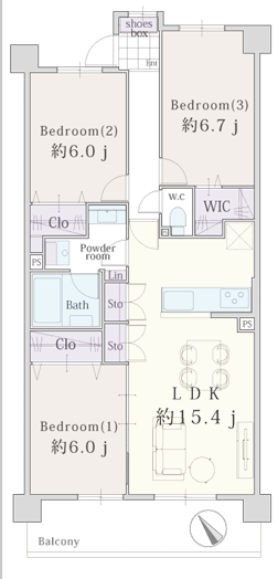 相模原市中央区相模原4丁目の中古マンションの間取図の写真