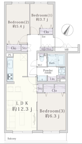 相模原市南区東林間1丁目の中古マンションの間取図の写真