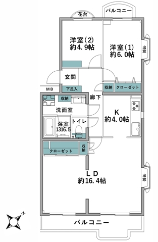 相模原市南区東林間3丁目の中古マンションの間取図の写真