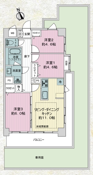 相模原市南区鵜野森3丁目の中古マンションの間取図の写真