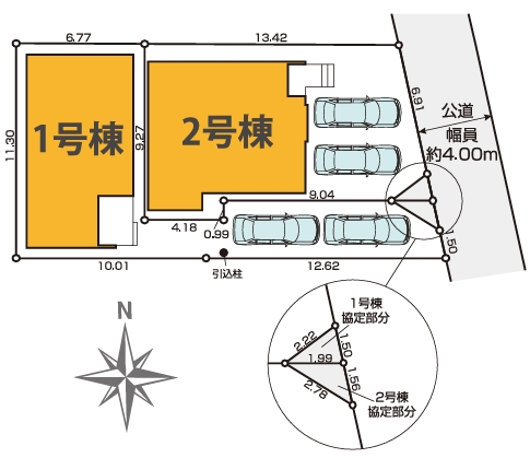 八王子市本町の新築戸建て1号棟の区画図の写真