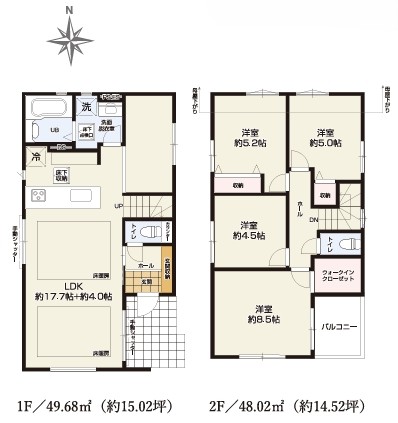 八王子市本町の新築戸建て1号棟の間取図の写真