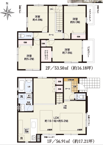 八王子市本町の新築戸建て2号棟の間取図の写真