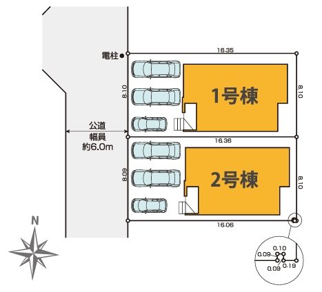 八王子市富士見町の新築戸建て1号棟の区画図の写真