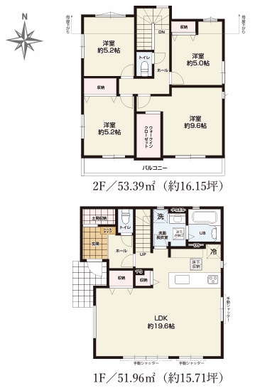 八王子市富士見町の新築戸建て1号棟の間取図の写真