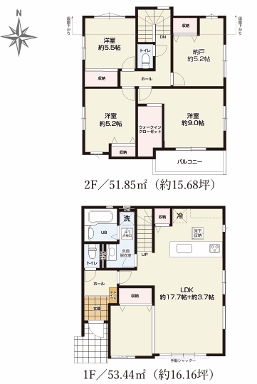 八王子市富士見町の新築戸建て2号棟の間取図の写真
