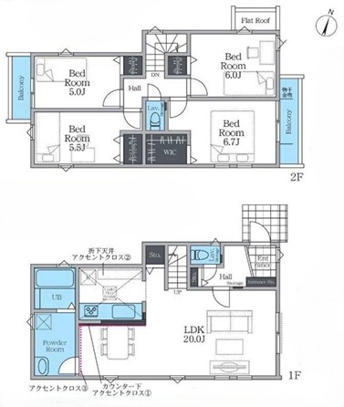 八王子市小比企町の新築戸建て1号棟の間取図の写真