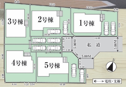 八王子市弐分方町の新築戸建て5号棟の区画図の写真
