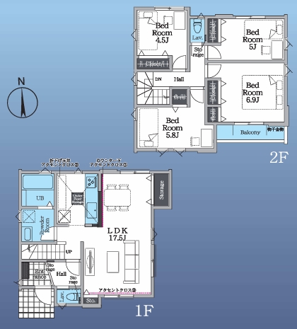 八王子市上野町の新築戸建て1号棟の間取図の写真