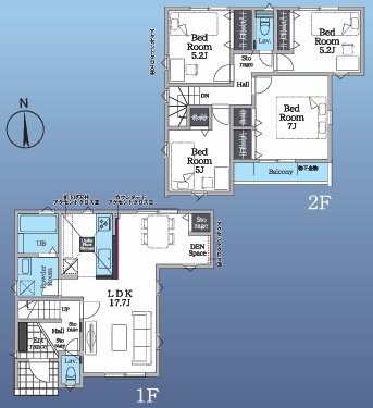 八王子市上野町の新築戸建て2号棟の間取図の写真