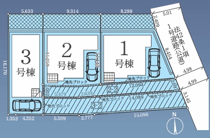 八王子市上野町の新築戸建て3号棟の区画図の写真