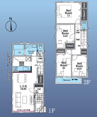 八王子市上野町の新築戸建て3号棟の間取図の写真