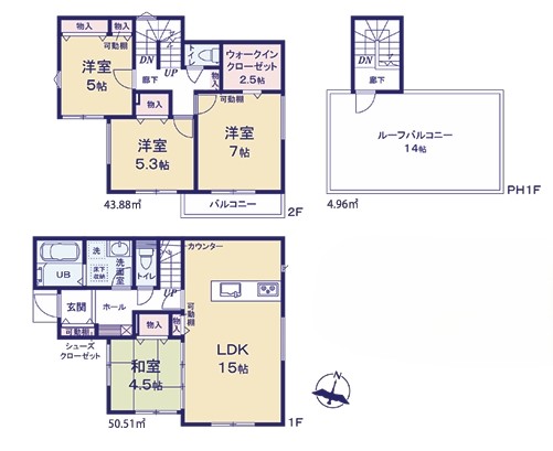 相模原市中央区松が丘2丁目の新築戸建ての間取図の写真
