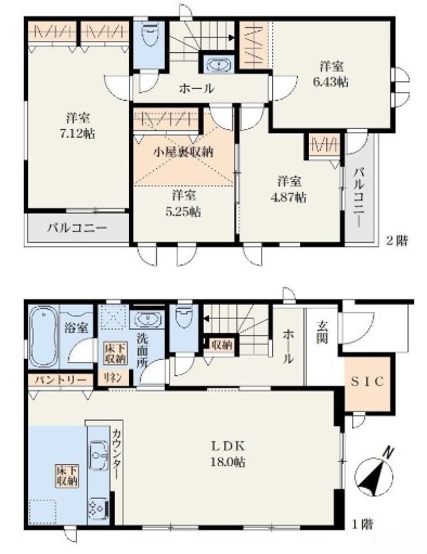 相模原市南区相南2丁目の新築戸建て2号棟の間取図の写真