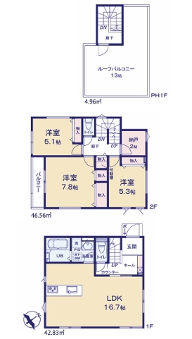 相模原市南区鵜野森3丁目の新築戸建て8号棟の間取図の写真