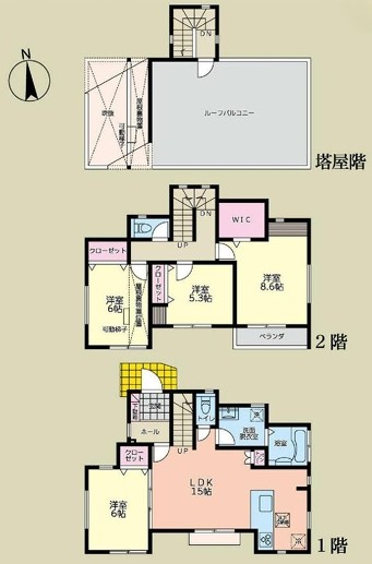 相模原市中央区水郷田名2丁目の新築戸建て2号棟の間取図の写真
