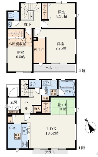 相模原市中央区すすきの町の新築戸建て1号棟の間取図の写真