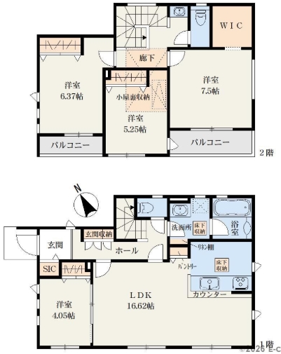 相模原市中央区すすきの町の新築戸建て2号棟の間取図の写真