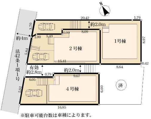 相模原市中央区すすきの町の新築戸建て4号棟の区画図の写真