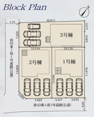 相模原市緑区大島の新築戸建て3号棟の区画図の写真