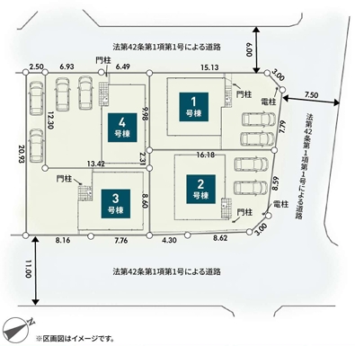 相模原市緑区下九沢の新築戸建て4号棟の区画図の写真