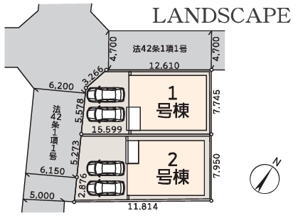 相模原市中央区光が丘3丁目の新築戸建て2号棟の区画図の写真