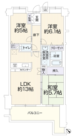 相模原市中央区上溝の中古マンションの間取図の写真