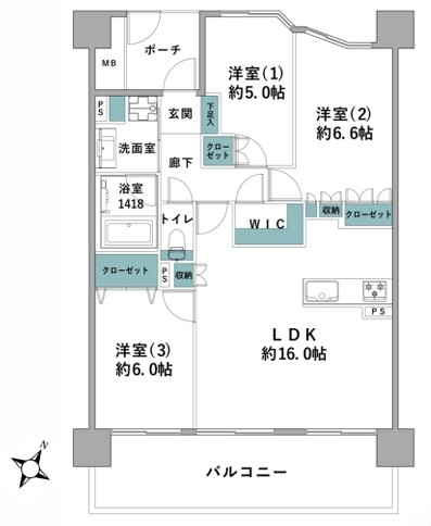 相模原市中央区上溝の中古マンションの間取図の写真