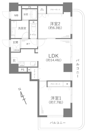 相模原市中央区水郷田名4丁目の中古マンションの間取図の写真