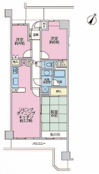 相模原市中央区田名の中古マンションの間取図の写真