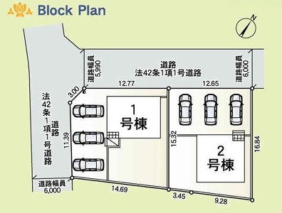 相模原市中央区田名塩田3丁目の新築戸建て2号棟の区画図の写真