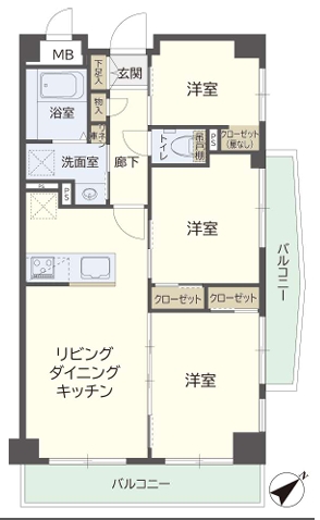 相模原市中央区矢部4丁目の中古マンションの間取図の写真
