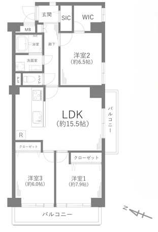 相模原市南区南台2丁目の中古マンションの間取図の写真