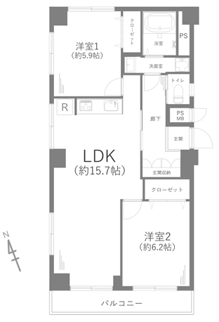 相模原市南区大野台2丁目の中古マンションの間取図の写真