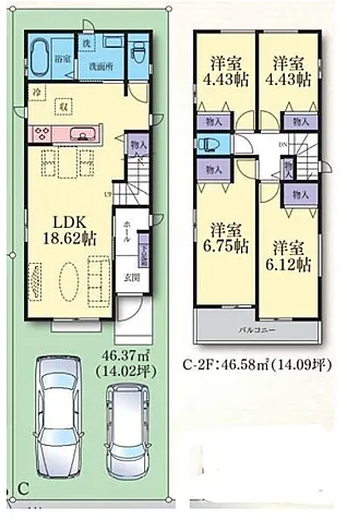 相模原市南区相模台7丁目の新築戸建てC号棟の間取図の写真