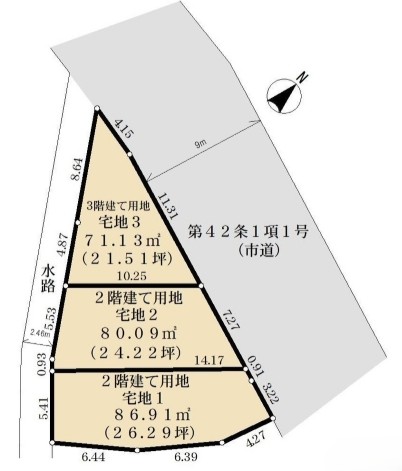 八王子市下柚木の土地区画3の区画図の写真