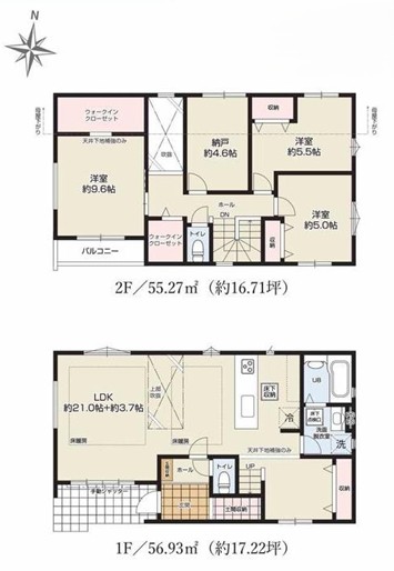町田市成瀬台2丁目の新築戸建ての1号棟の間取図の写真
