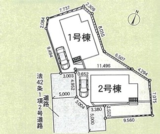 町田市大蔵町の新築戸建ての2号棟の区画図の写真