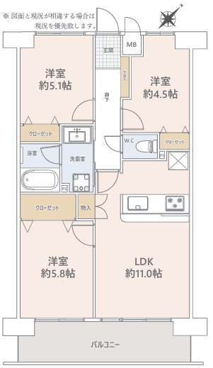 町田市小山町の中古マンションの間取図の写真