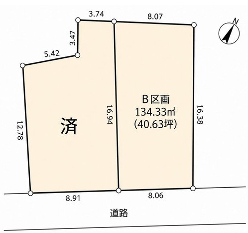 相模原市中央区上溝6丁目の土地のB区画の区画図の写真