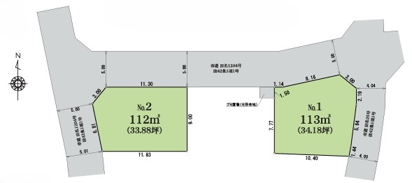 相模原市中央区田名の土地の1区画の区画図の写真