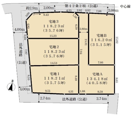 相模原市中央区田名の土地のA区画の区画図の写真
