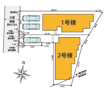 八王子市東浅川町の新築戸建ての2号棟の区画図の写真